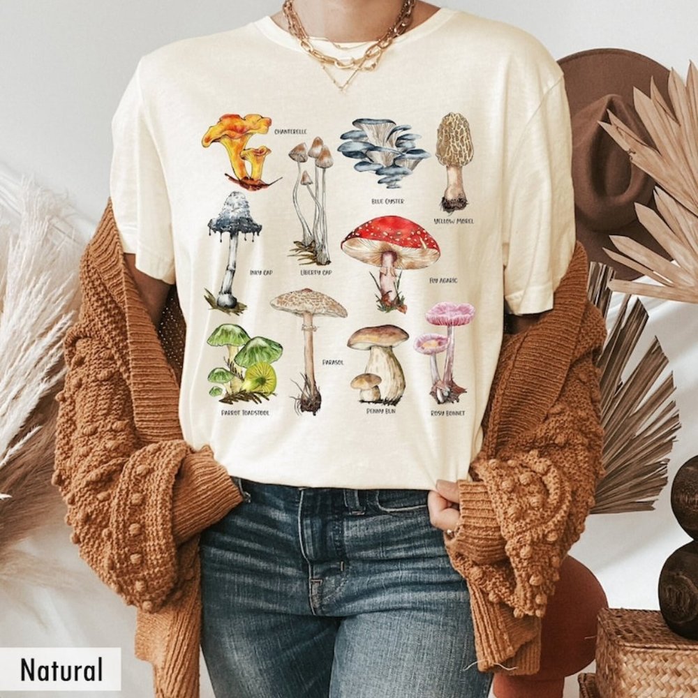 Mushrooms Cute Mushrooms Plant Vintage Botanical Fungus Cottagecore A Shirt Gift